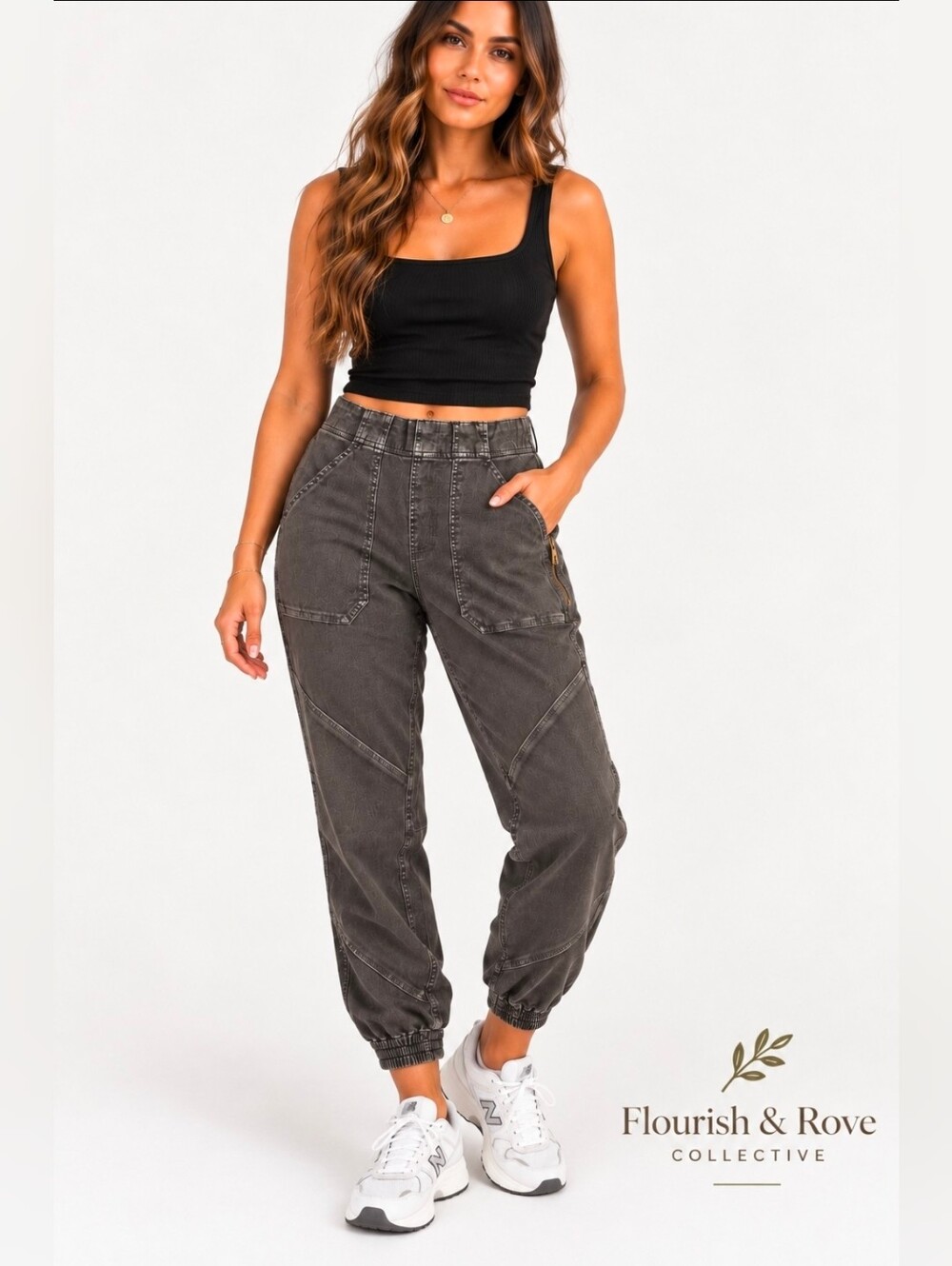SPANX Cargo Jogger Pants Womens M Charcoal Gray Utility Stretch 26" Inseam